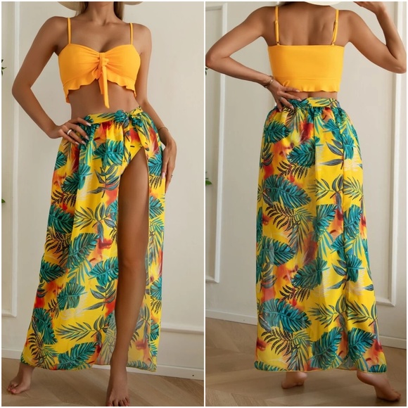 Boho Tropical Floral Print High Waist Bikini Cover up set - Picture 5 of 12